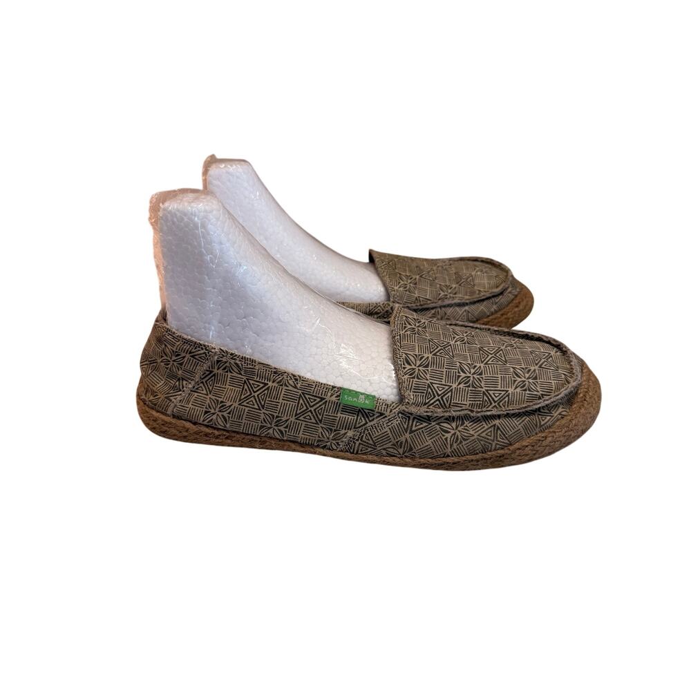 Sanuk Funky Fiona Women’s Espadrille Canvas Flats Grey Tiki Print Size 9